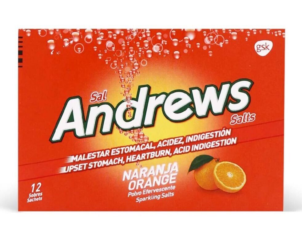 Andrews Salts Naranja- 12 Sachets for Upset Stomach, Heartburn ...